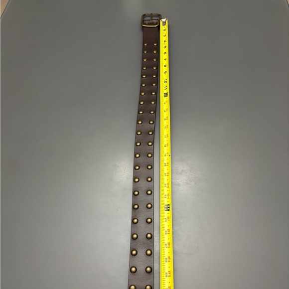Jimmy’Z Wide Brown Leather Vintage Belt Size 32-34 Brass Studs & Brass Buckle - Picture 12 of 13